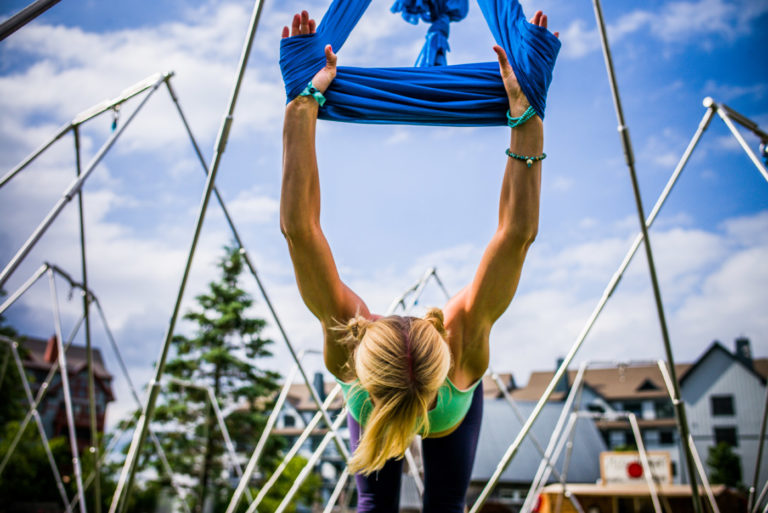 aerial yoga shoulder stretch