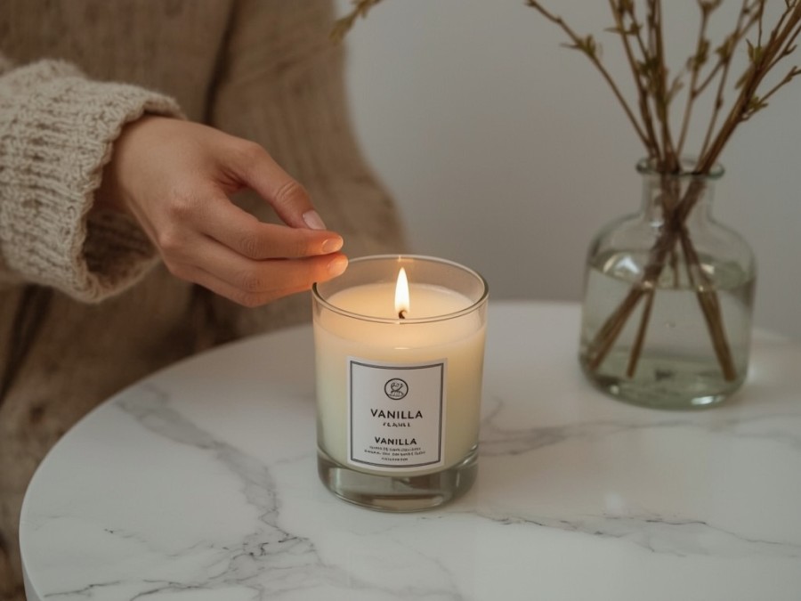 woman lighting a vanilla scented candle - simple pleasures in life